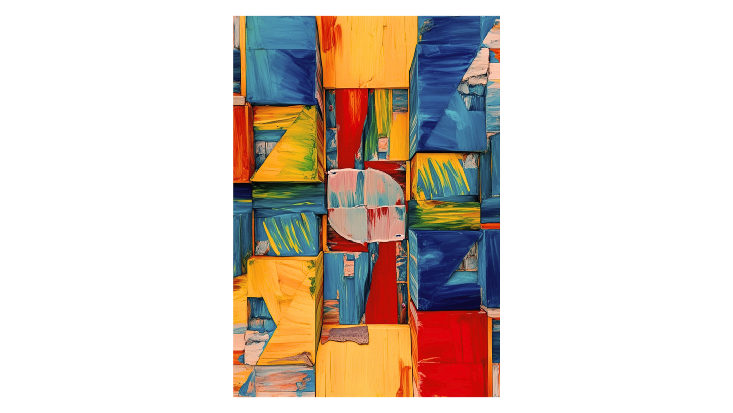 Chromatic Blocks — A Geometric Abstraction with impasto style and cubist structure. Canvas wall art