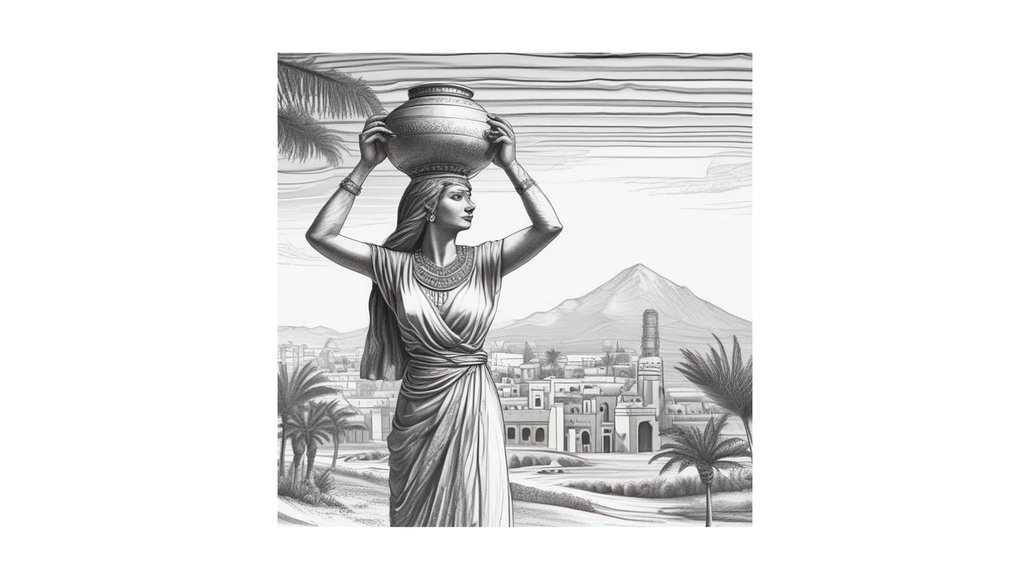 Vintage Egyptian Documentary (1 print): Nile Life black and white photography featuring a woman carrying a pot. Ideal Cultural/Bohemian decor.