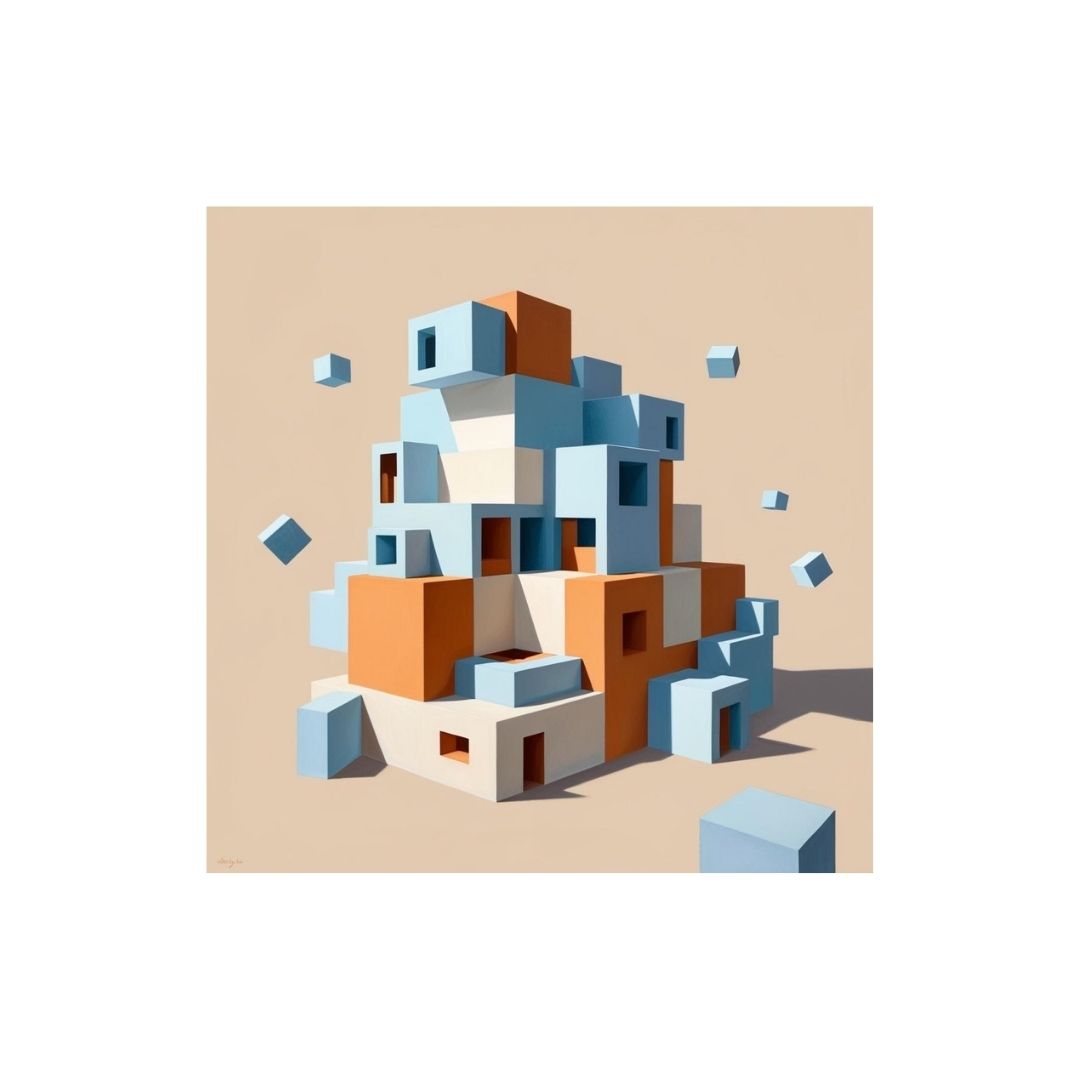 Engaging geometric composition of interlocking and stacked blocks. wall art frames by wall and more