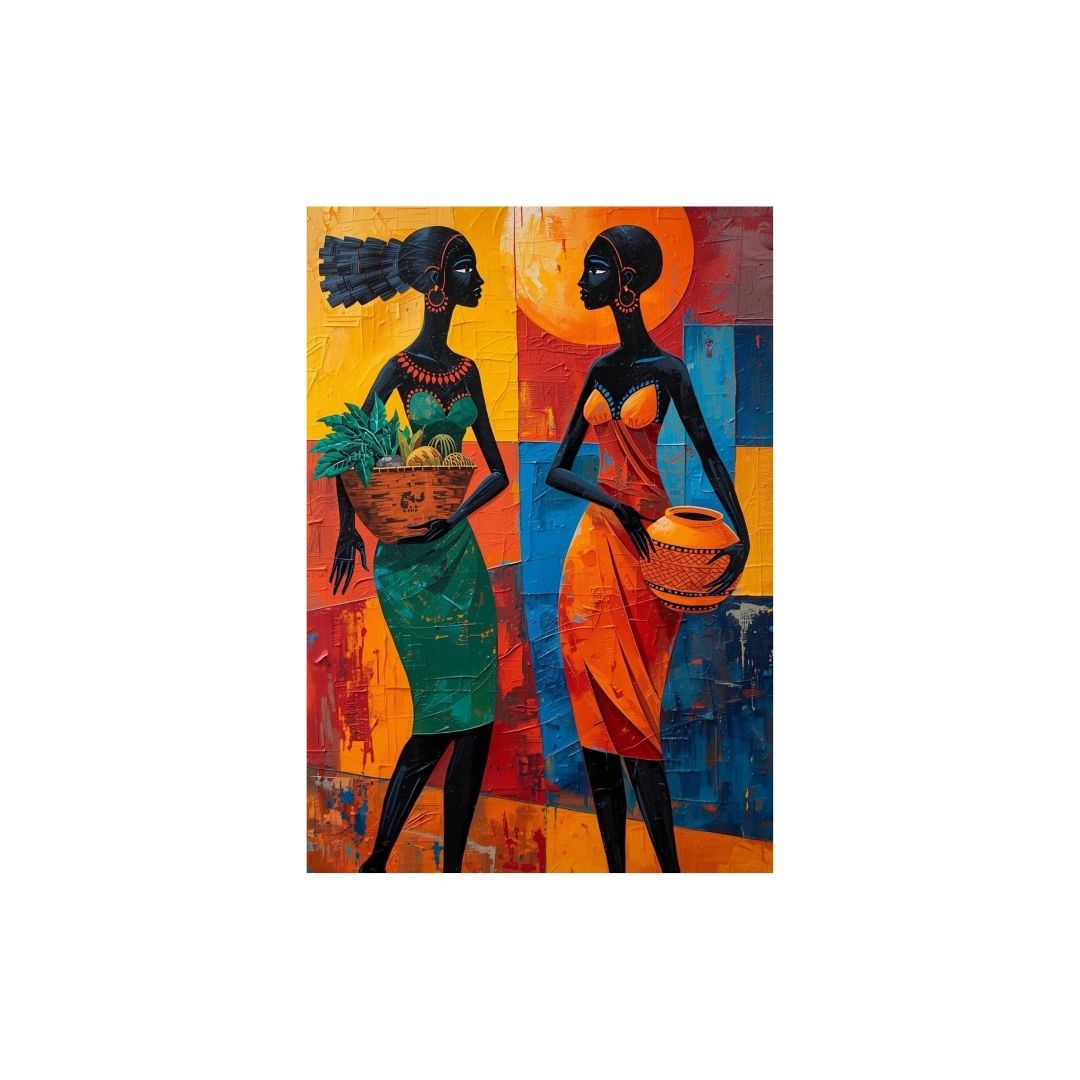 Daughters of the Sun — An Afro-Cubism of Sisterhood and dignity. Wall art canvas frame by wall and more