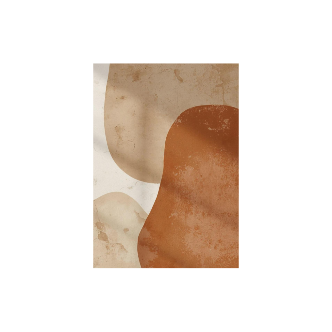 Abstract art with brown and beige shapes on a textured background