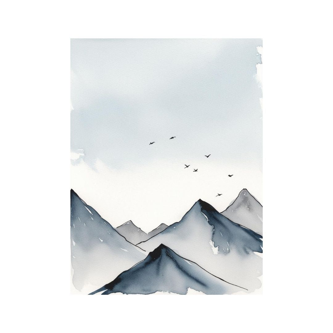 Mountains and birds, wall art frame by wall and more