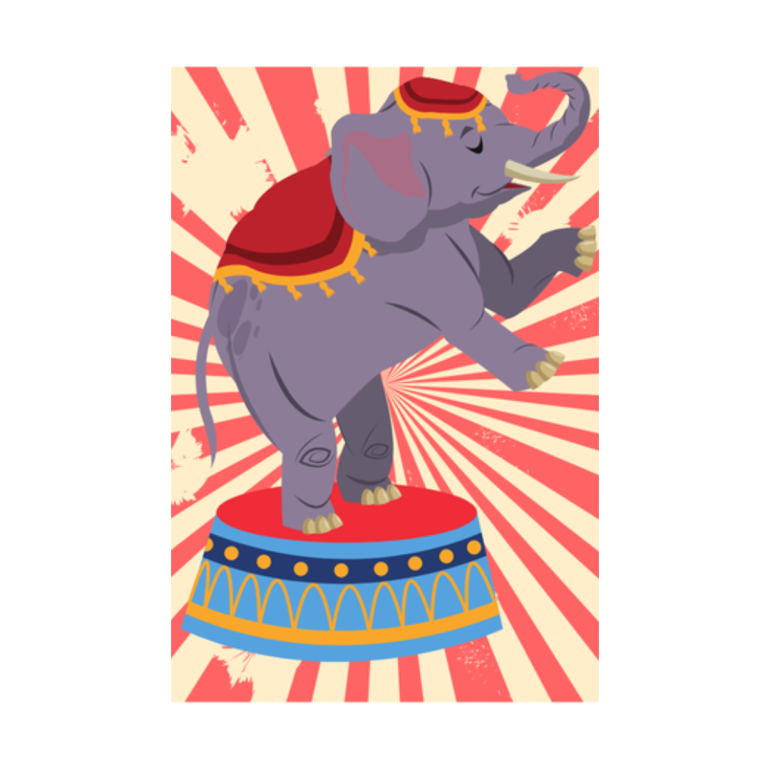 Circus standing elephant, wall art frame