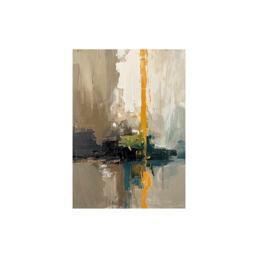 Large contemporary abstract canvas wall art featuring neutral tones with a bold vertical accent