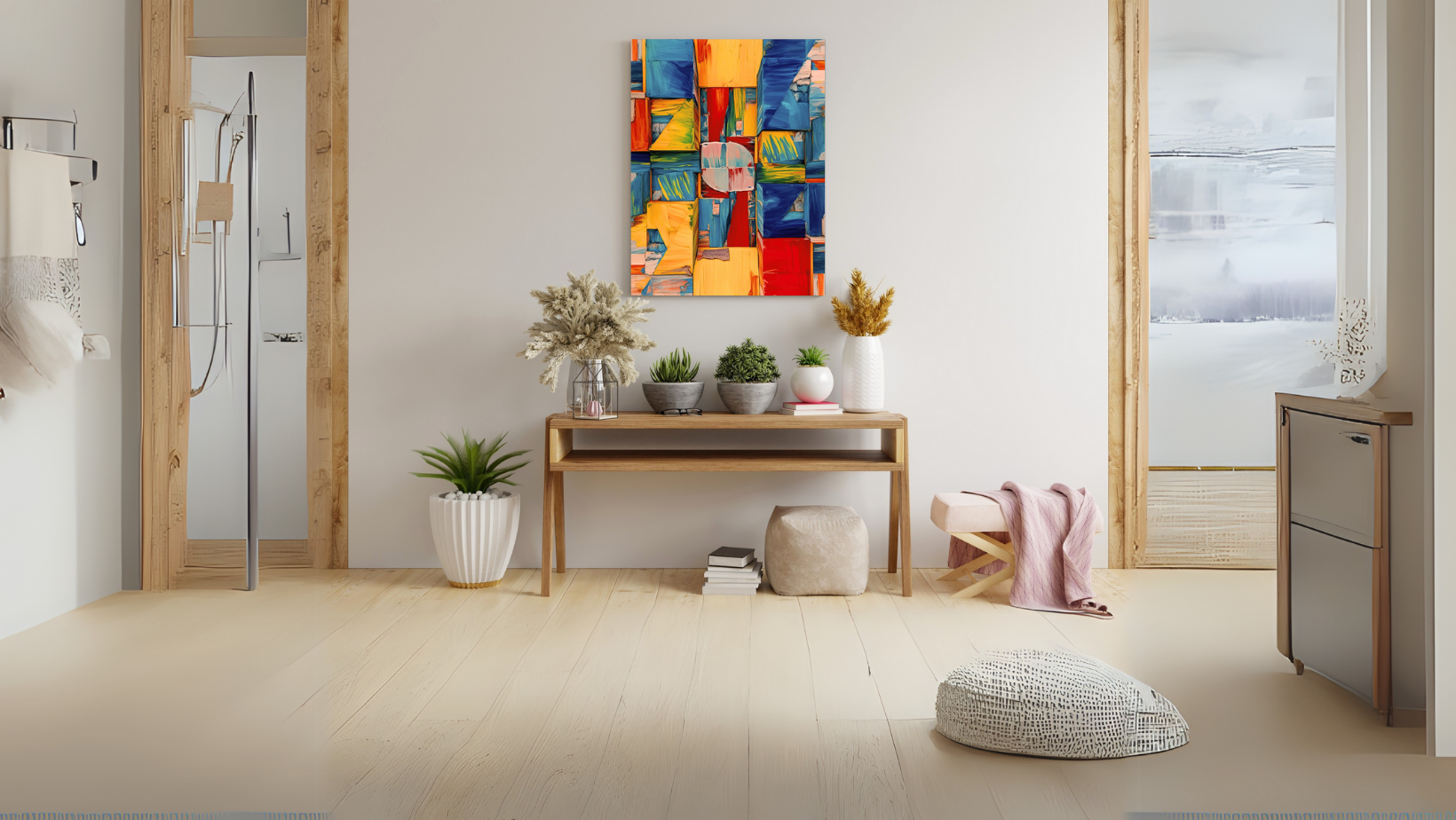 Chromatic Blocks — A Geometric Abstraction with impasto style and cubist structure. Canvas wall art by wall and more