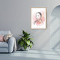 Minimalist Line Art Portrait (single figure with hair pulled back) with abstract watercolor wash in blush pink and gold leaf accents. Modern living room wall decor trend.