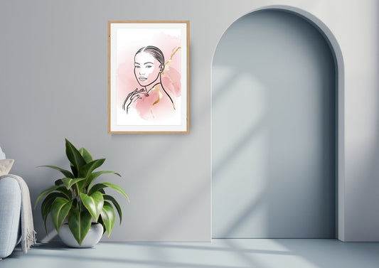 Woman outline pink design, wall art frame by wall and more
