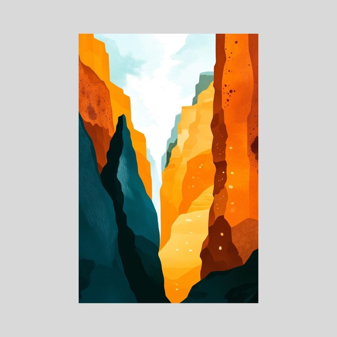 Colorful abstract depiction of a canyon on a light gray background by wall and more
