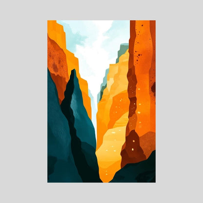 Colorful abstract depiction of a canyon on a light gray background by wall and more