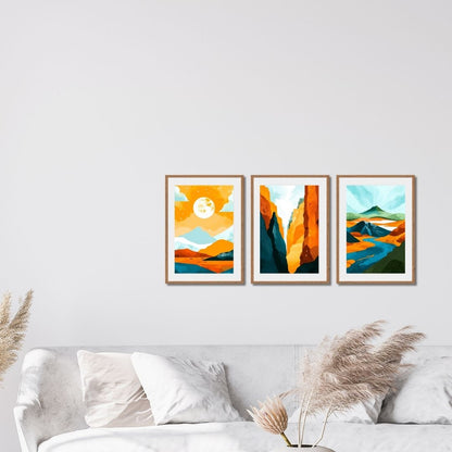 The Canyon Convergence — A High Contrast Abstract Landscape Triptych. Wall art frames by wall and more