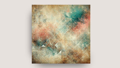 Abstract Wall Art Canvas (1 piece) featuring vibrant Polygonal/Geometric compositions with grunge texture in rust, teal, and gold tones. Ideal Modern Living Room Decor.