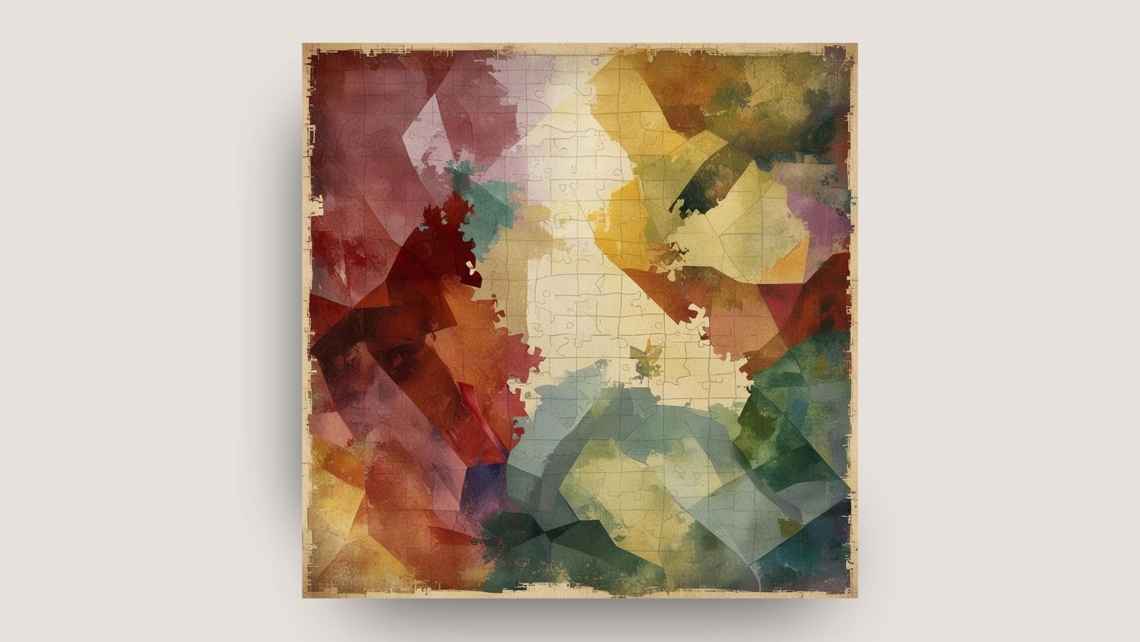 Abstract Wall Art Canvas Set (1 piece) featuring vibrant Polygonal/Geometric compositions with grunge texture in rust, teal, and gold tones. Ideal Modern Living Room Decor.