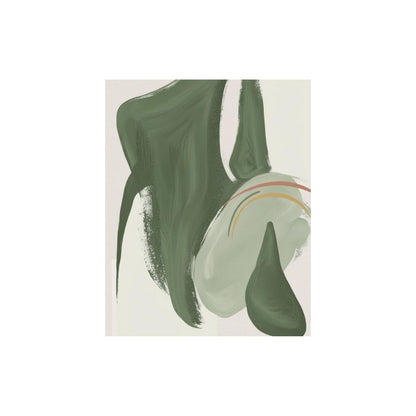 Contemporary Abstract Wall Art print featuring harmonious organic and geometric shapes, dominated by layers of Deep Olive Green and soft beige. Ideal Bohemian Living Room Decor.