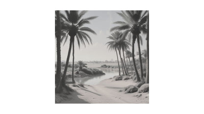 Vintage Egyptian Documentary art paper (1 print): Nile Life black and white photography featuring palm trees. Ideal Cultural/Bohemian decor.