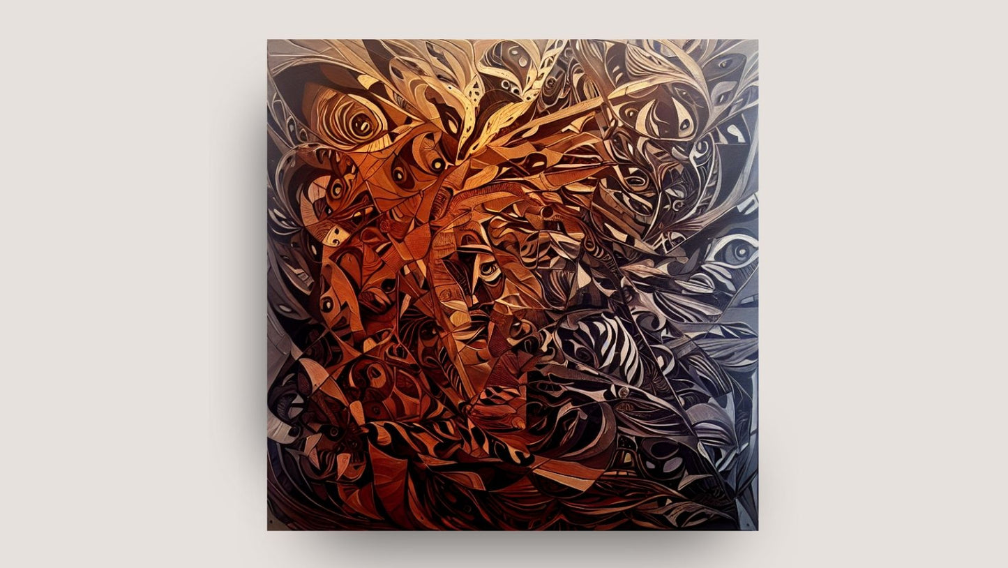  vibrant and complex abstract composition with a strong emphasis on line, color, and organic shapes, wall art canvas by wall and more