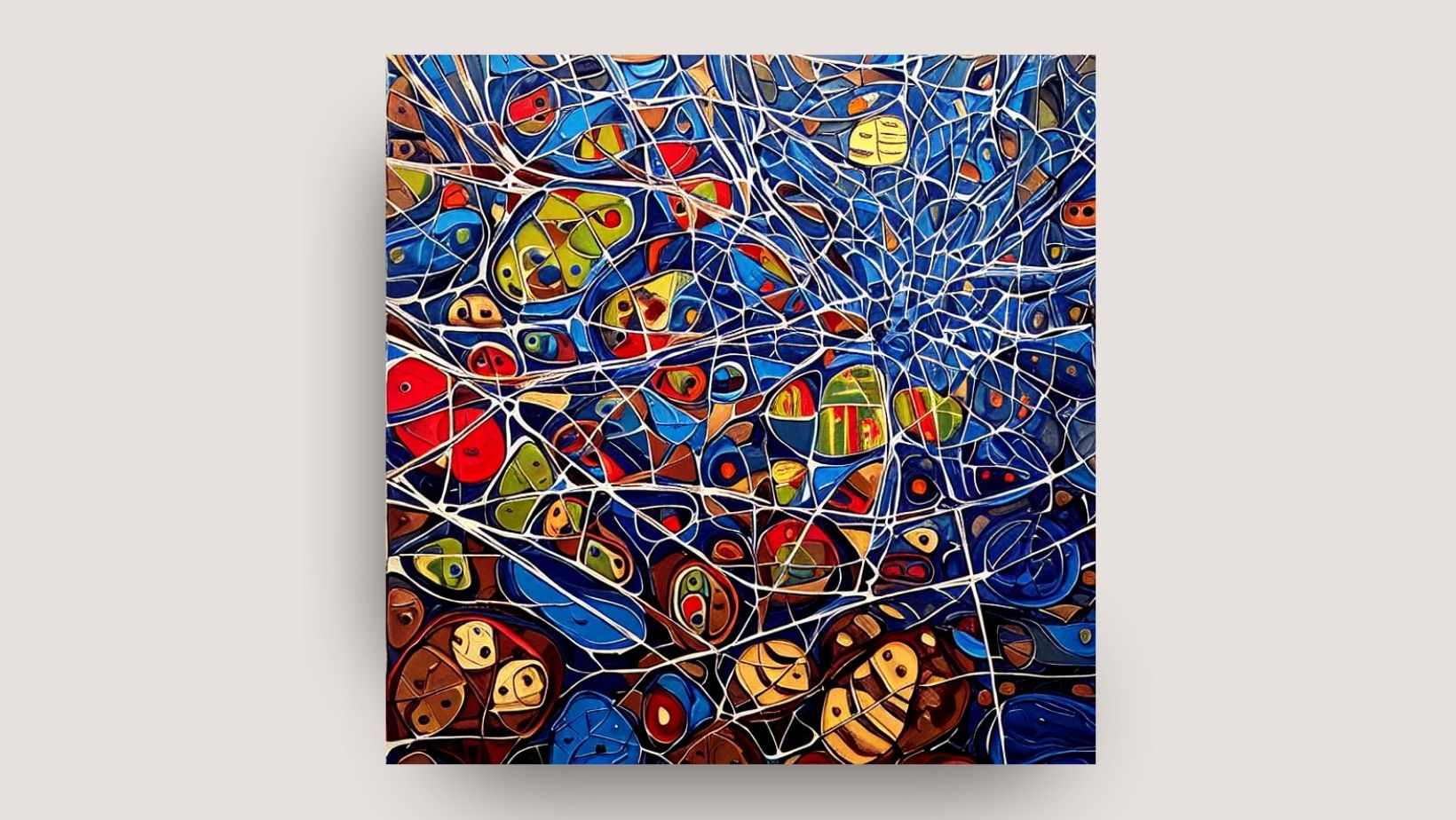  vibrant and complex abstract composition with a strong emphasis on line, color, and organic shapes, wall art canvas by wall and more