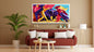 A vibrant scene of origami matador, a bull, and a bullfighter. wall art framed canvas (Purple)