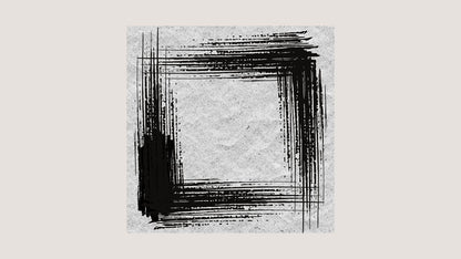 Square Black and White Abstract Wall Art  featuring thick, dramatic brushstrokes effects forming a rough Square or Frame shape. Ideal Minimalist for Contemporary Living Room Decor.