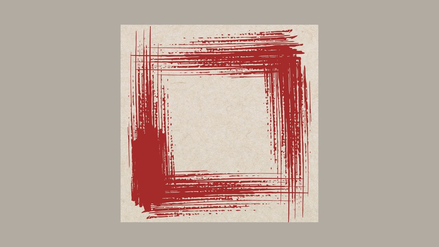 Square Maroon red and beige Abstract Wall Art featuring thick, dramatic brushstrokes effects forming a rough Square or Frame shape. Ideal Minimalist for Contemporary Living Room Decor.