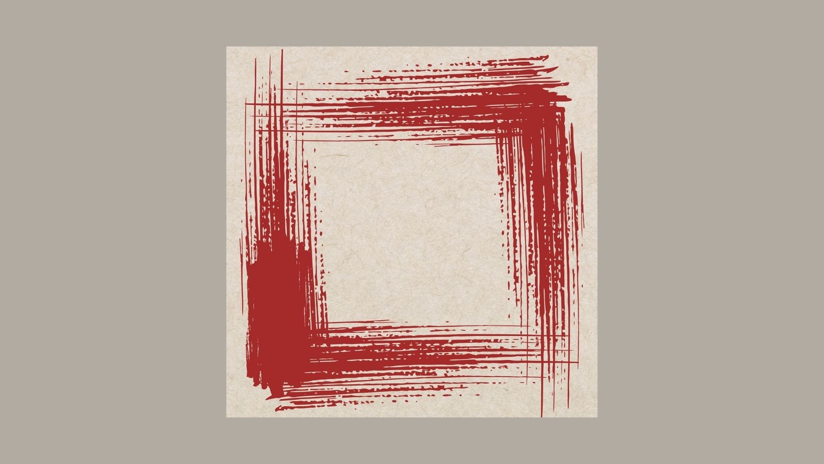 Square Maroon red and beige Abstract Wall Art featuring thick, dramatic brushstrokes effects forming a rough Square or Frame shape. Ideal Minimalist for Contemporary Living Room Decor.
