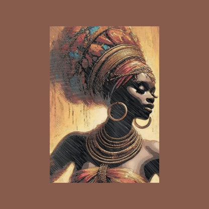 Stylized portrait of a African woman adorned in traditional African costume. wall art paper and canvas by wall ad more