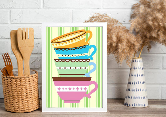 Colorful oriental Cups, wall art frames by wall and more