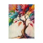 Vertical Vibrant Abstract Wall Art featuring a stylized tree with a textured-like trunk and leaves in Rainbow Colors (Red, Green, Yellow). Ideal Contemporary, Eclectic, or Colorful Living Room Decor.