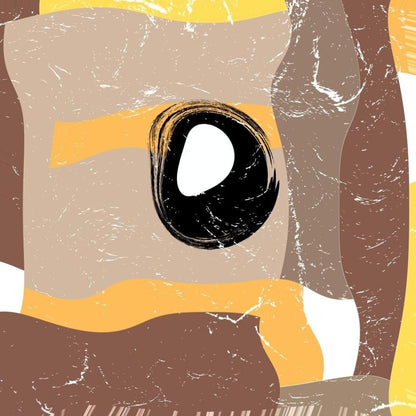 Abstract design with a black circle in the center on a textured beige background