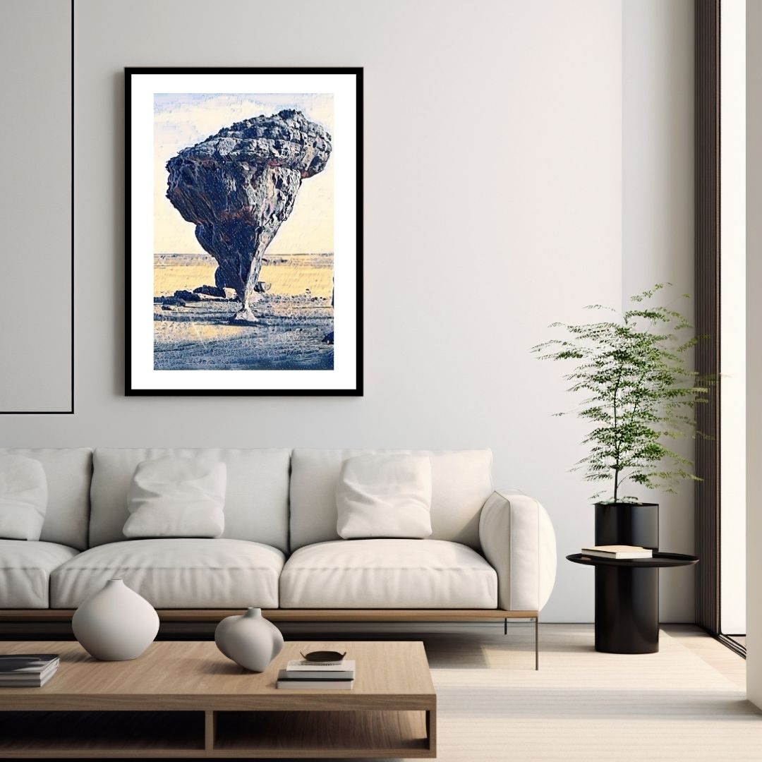 Stylized painterly of chicken leg rock. wall art frame