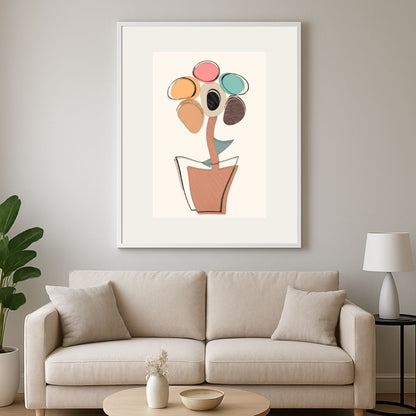 A stylized abstract playful geometric and soft floral design. wall art canvas frame