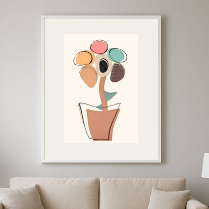 A stylized abstract playful geometric and soft floral design. wall art canvas frame