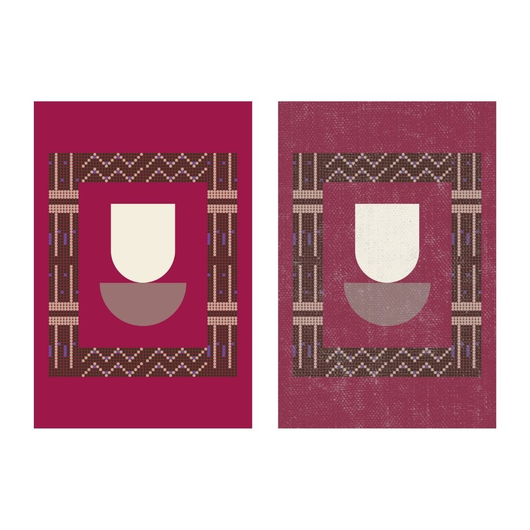 Stylized geometric abstract shapes within African pattern frame. Wall art canvas frame by wall and more