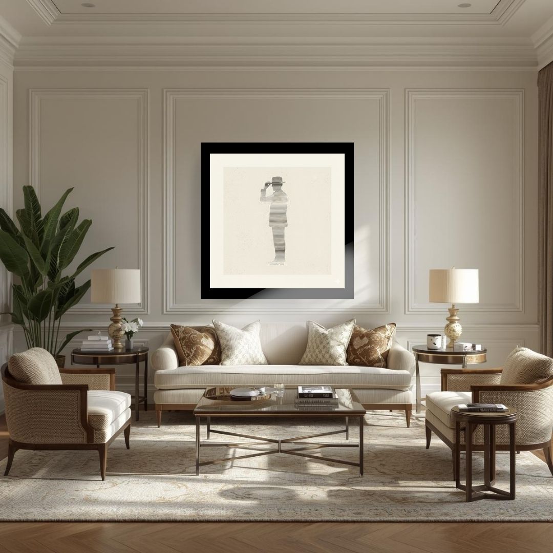 Formal Mystery, minimalist line art of a man in profile. Wall art frame by wall and more