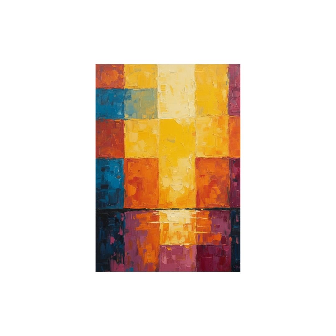 An abstract grid of distinct, colorful rectangular or square blocks