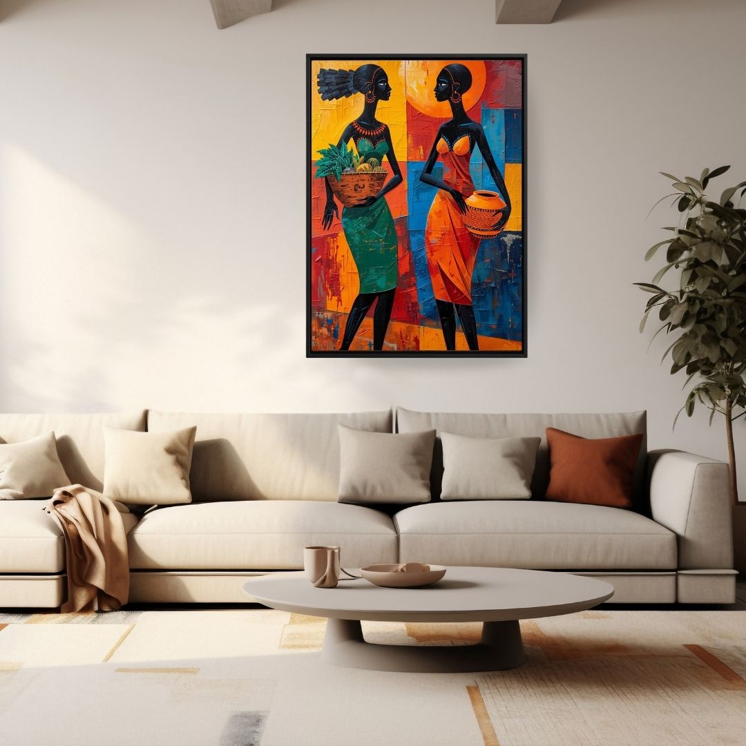 Daughters of the Sun — An Afro-Cubism of Sisterhood and dignity. Wall art canvas frame by wall and more