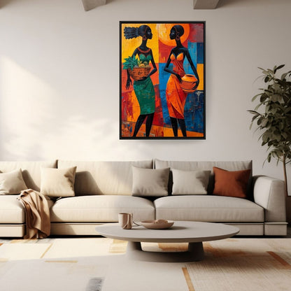 Daughters of the Sun — An Afro-Cubism of Sisterhood and dignity. Wall art canvas frame by wall and more