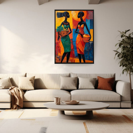 Daughters of the Sun — An Afro-Cubism of Sisterhood and dignity. Wall art canvas frame by wall and more
