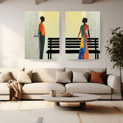 Confrontation  — A bold, abstract aesthetics with stylized figuration. Wall art canvas