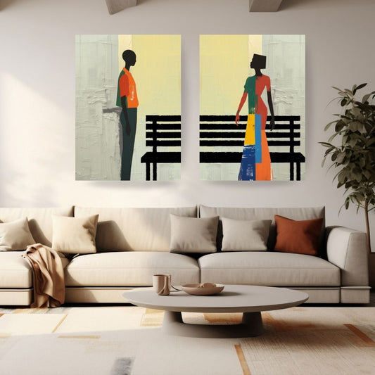 Confrontation  — A bold, abstract aesthetics with stylized figuration. Wall art canvas