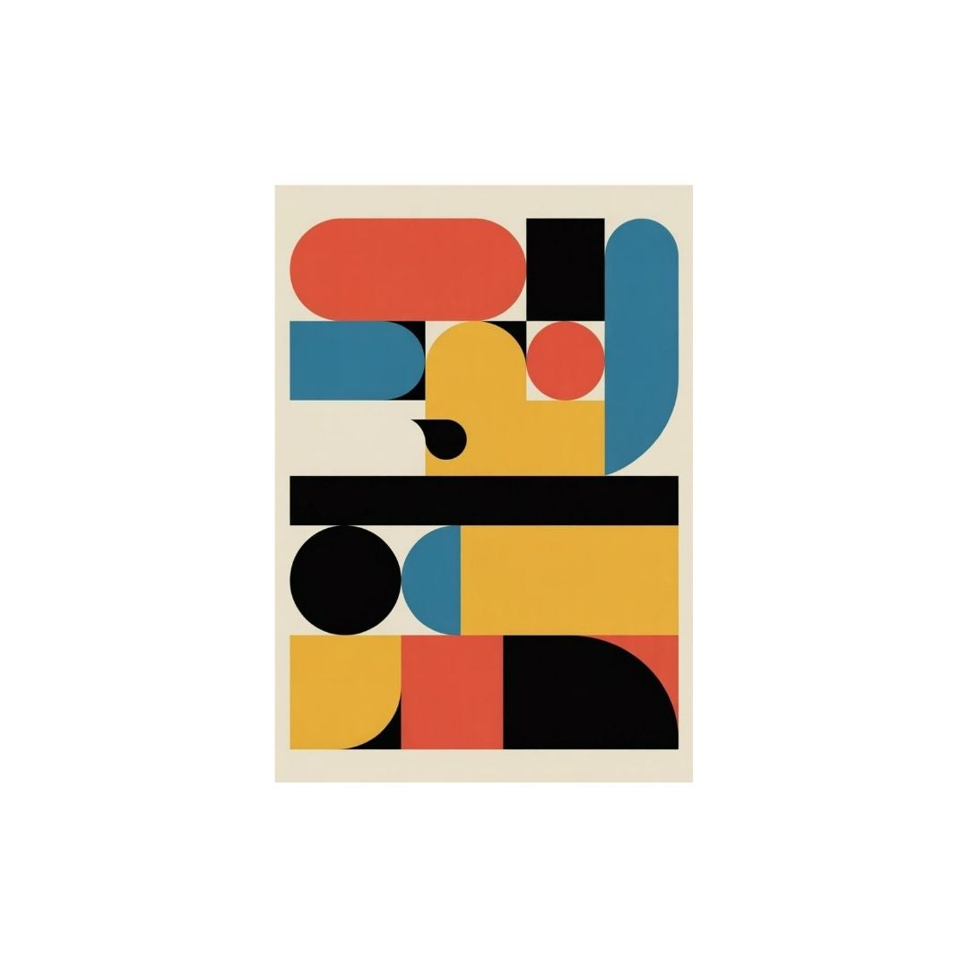 Abstract geometric design with colorful shapes on a beige background