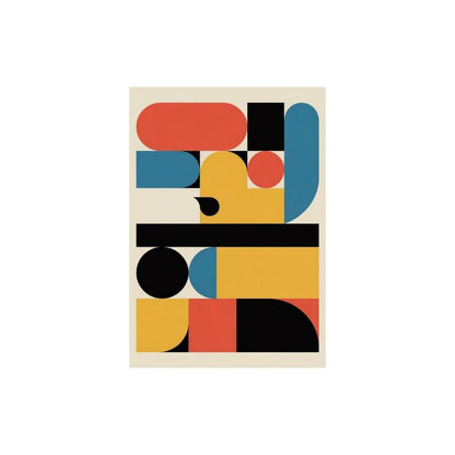 Abstract geometric design with colorful shapes on a beige background