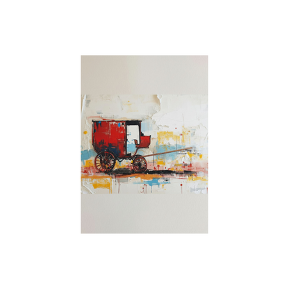 Abstract impasto effect featuring a red carriage.
