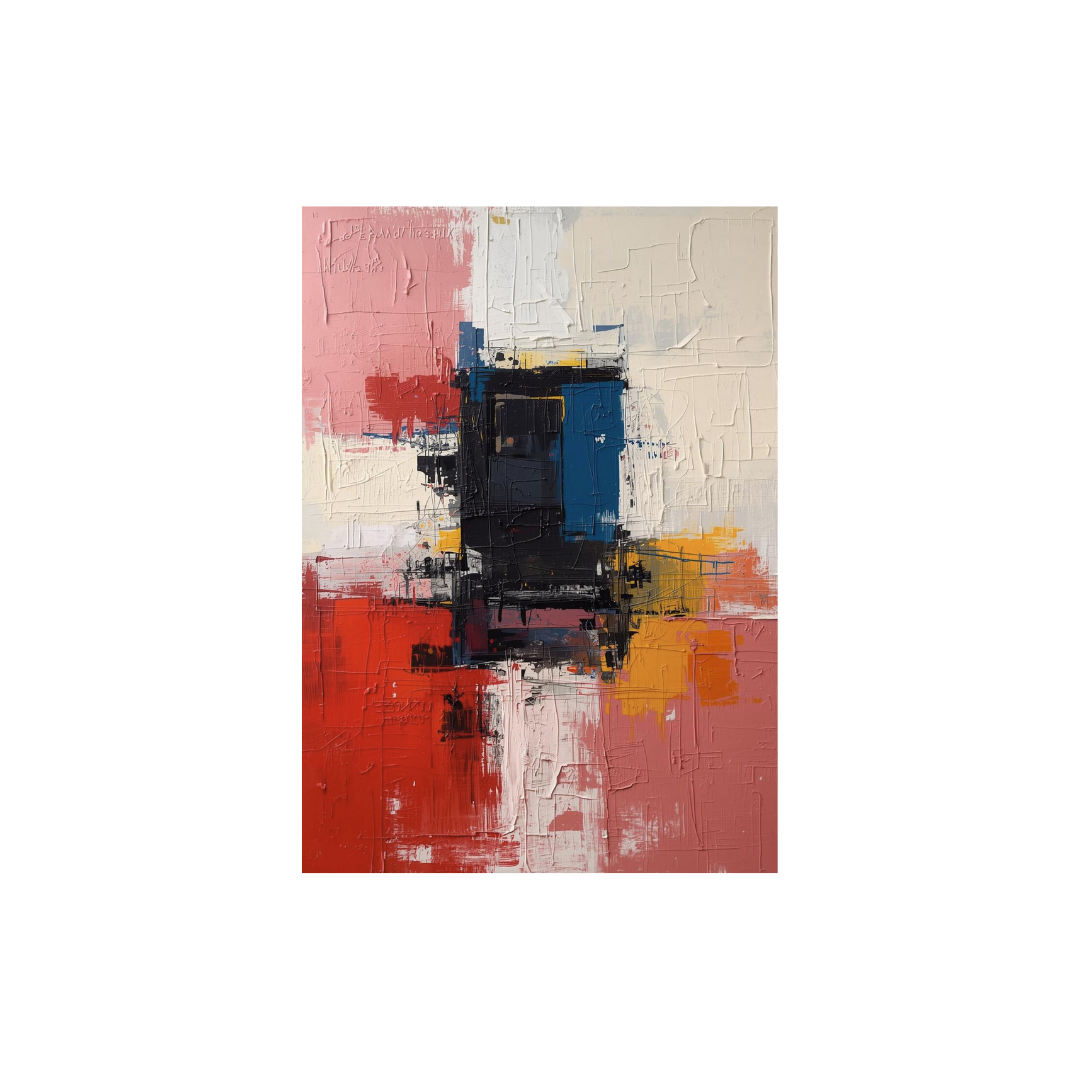 Abstract impasto effect featuring geometric color blocks.