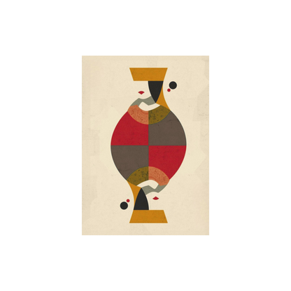 Abstract art print of a stylized figure with geometric shapes on a beige background