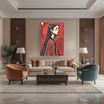 Stillness — A contemporary figurative art blending bold red tones with minimalism. Wall art canvas/ frame