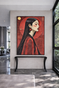 Stillness — A contemporary figurative art blending bold red tones with minimalism. Wall art canvas/ frame