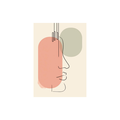 Faces — A minimalist abstract line-art with soft color blocks and continuous faces. Wall art frames