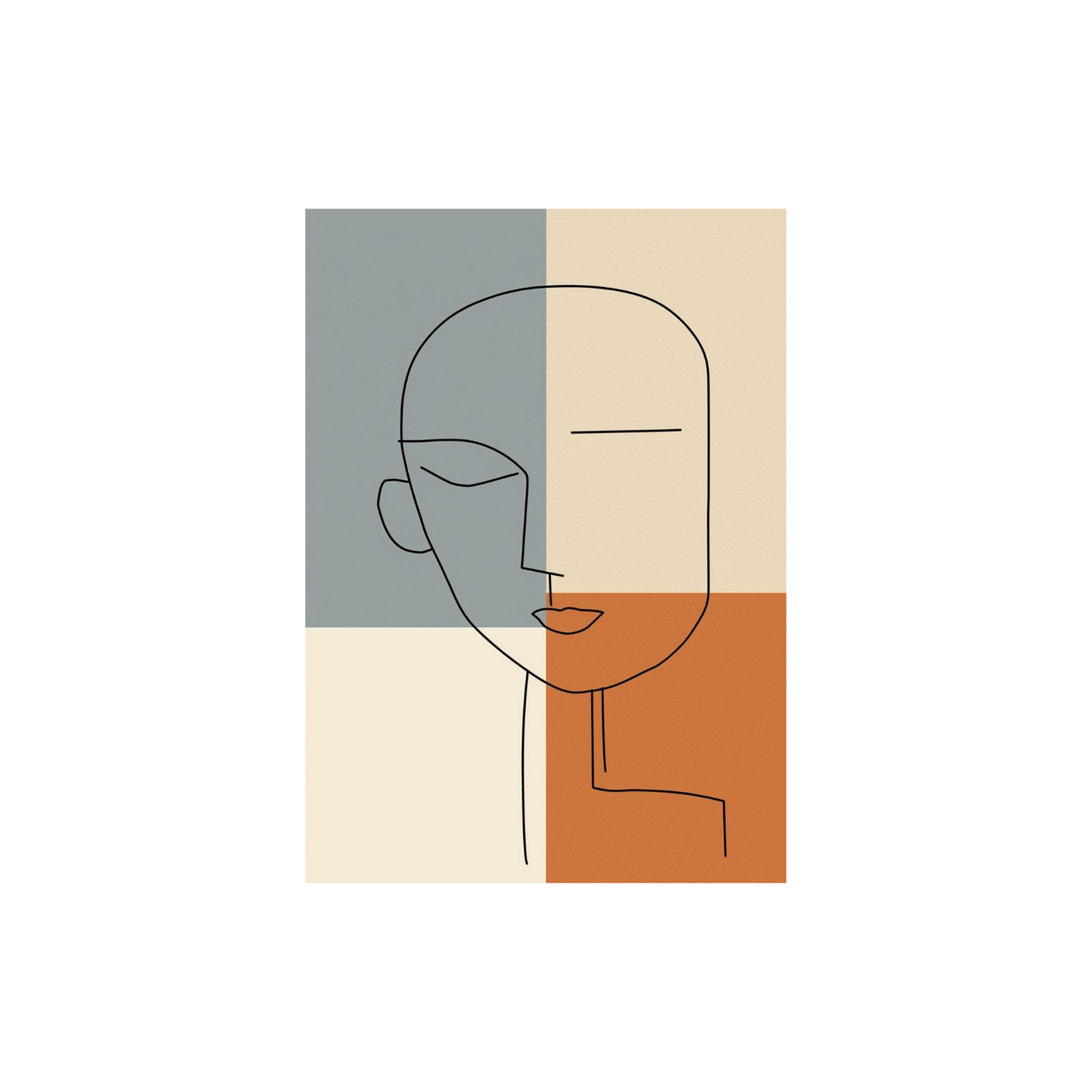 Faces — A minimalist abstract line-art with soft color blocks and continuous faces. Wall art frames