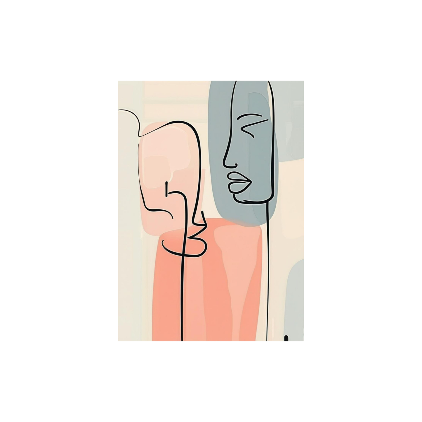 Faces — A minimalist abstract line-art with soft color blocks and continuous faces. Wall art frames