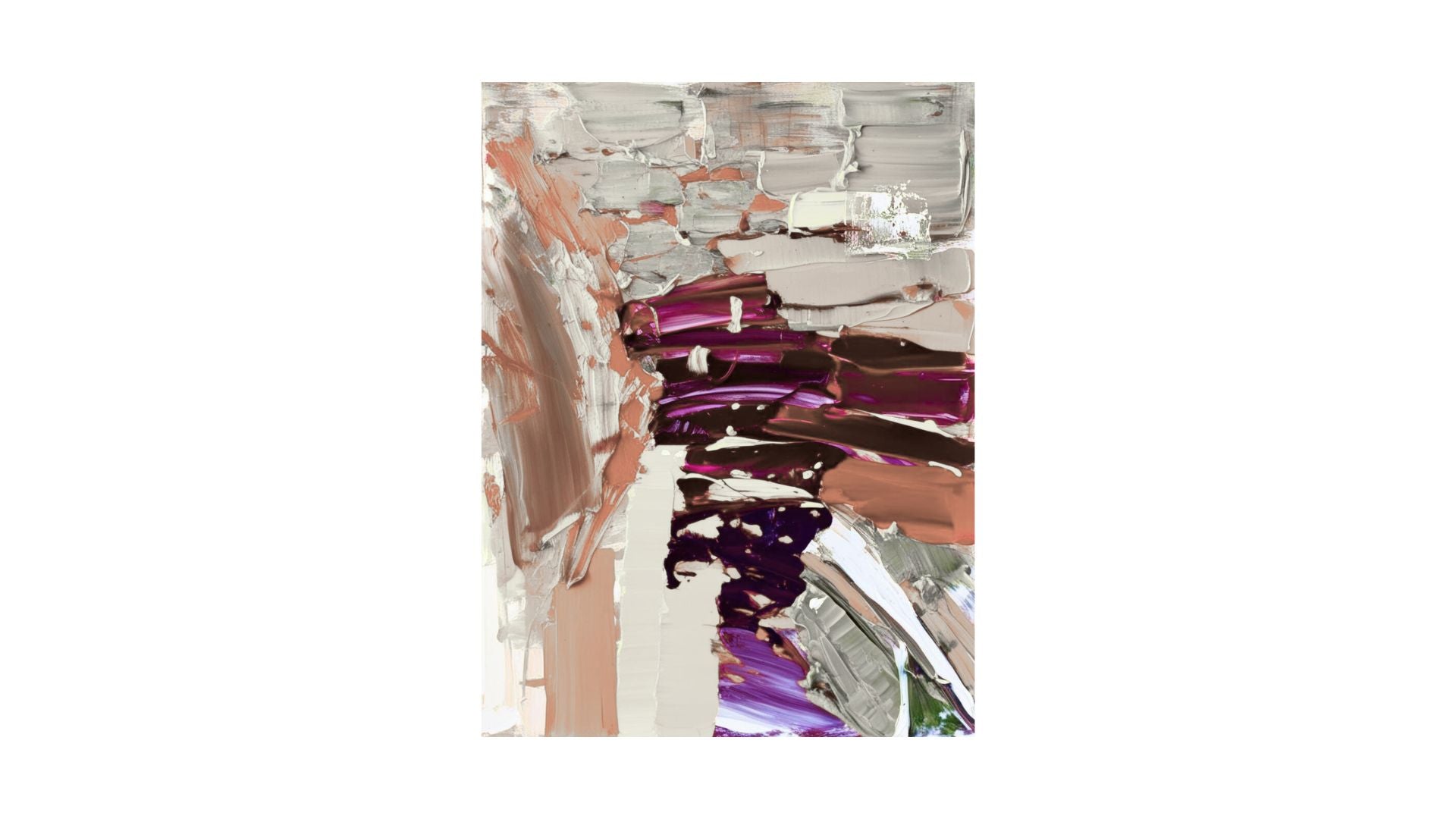 Abstract art piece with brown, purple, and beige brush strokes on a white background by wall and more